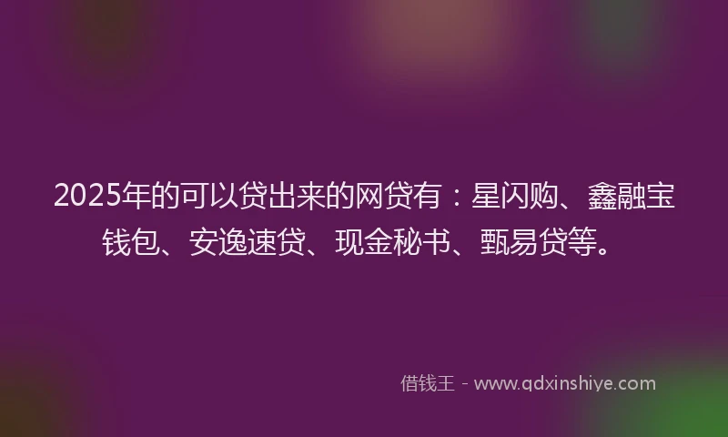 2025年的可以贷出来的网贷有：星闪购、鑫融宝钱包、安逸速贷、现金秘书、甄易贷等。