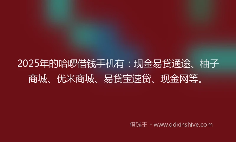 2025年的哈啰借钱手机有：现金易贷通途、柚子商城、优米商城、易贷宝速贷、现金网等。