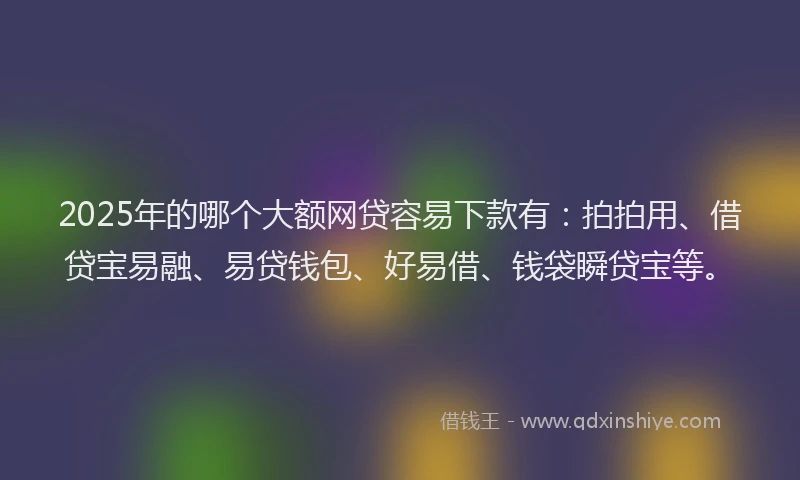 2025年的哪个大额网贷容易下款有：拍拍用、借贷宝易融、易贷钱包、好易借、钱袋瞬贷宝等。