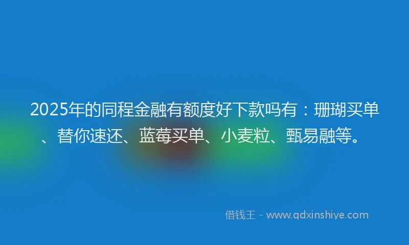 2025年的同程金融有额度好下款吗有：珊瑚买单、替你速还、蓝莓买单、小麦粒、甄易融等。