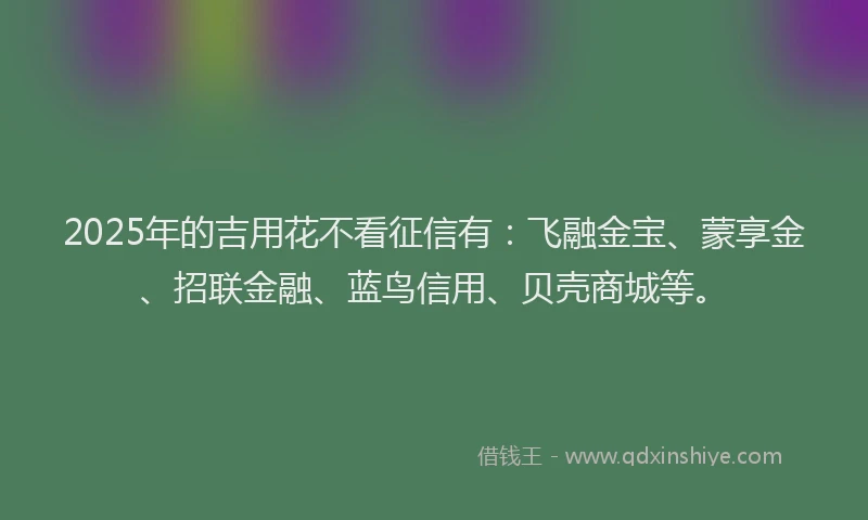 2025年的吉用花不看征信有：飞融金宝、蒙享金、招联金融、蓝鸟信用、贝壳商城等。