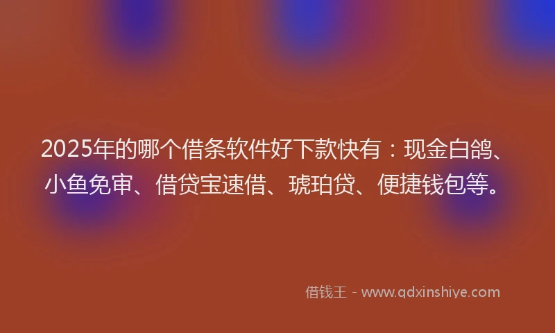 2025年的哪个借条软件好下款快有：现金白鸽、小鱼免审、借贷宝速借、琥珀贷、便捷钱包等。