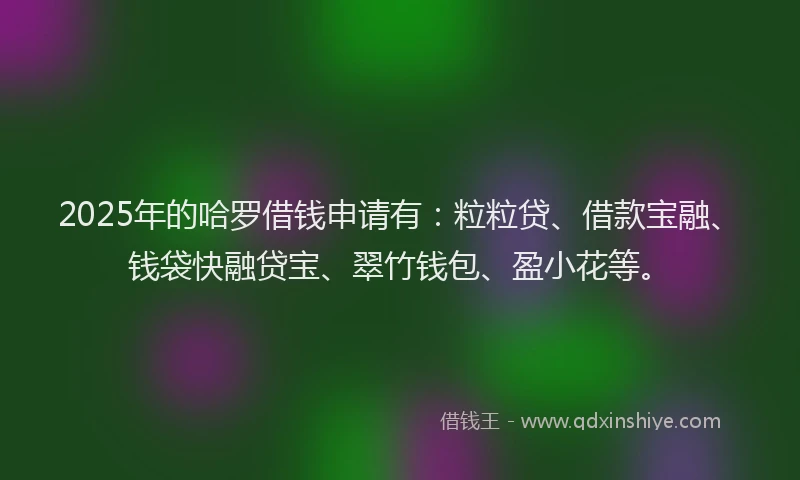2025年的哈罗借钱申请有：粒粒贷、借款宝融、钱袋快融贷宝、翠竹钱包、盈小花等。