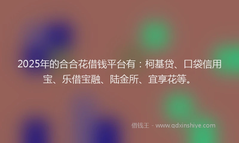2025年的合合花借钱平台有：柯基贷、口袋信用宝、乐借宝融、陆金所、宜享花等。