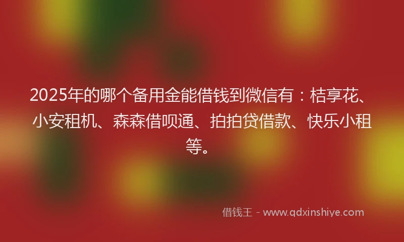 2025年的哪个备用金能借钱到微信有：桔享花、小安租机、森森借呗通、拍拍贷借款、快乐小租等。