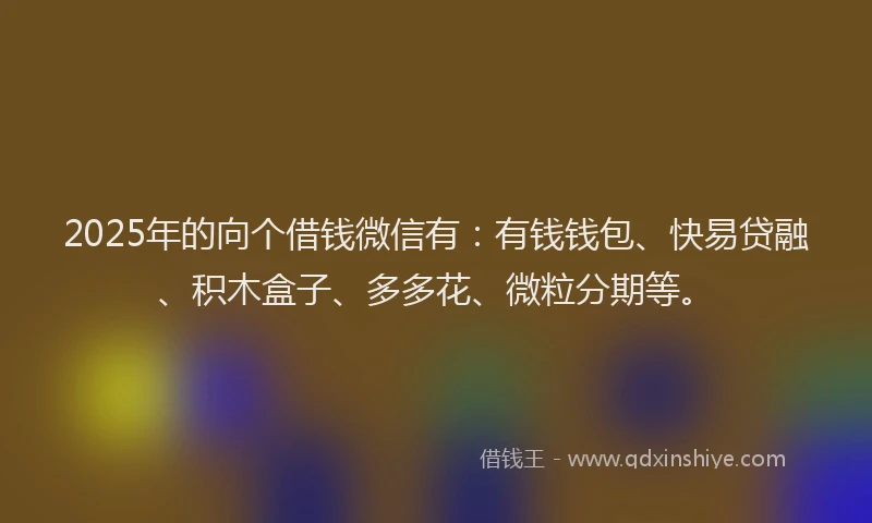 2025年的向个借钱微信有：有钱钱包、快易贷融、积木盒子、多多花、微粒分期等。