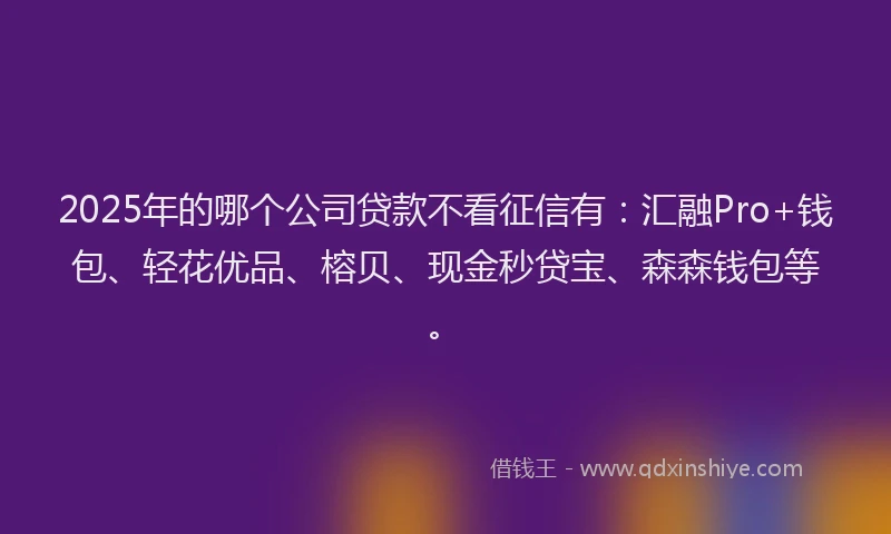 2025年的哪个公司贷款不看征信有：汇融Pro+钱包、轻花优品、榕贝、现金秒贷宝、森森钱包等。