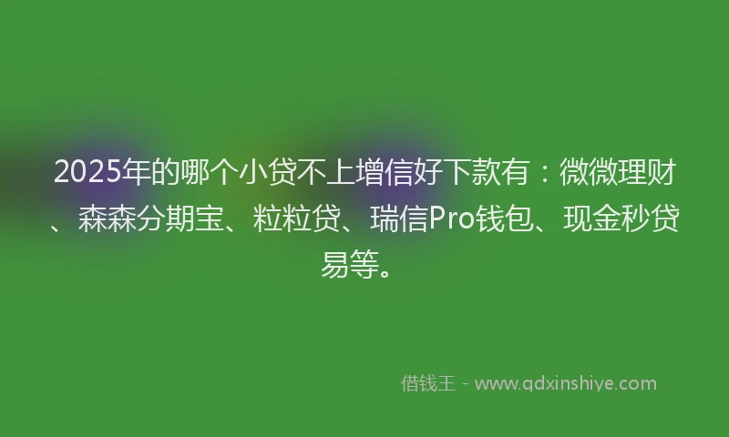 2025年的哪个小贷不上增信好下款有:微微理财、森森分期宝、粒粒贷、瑞信Pro钱包、现金秒贷易等。