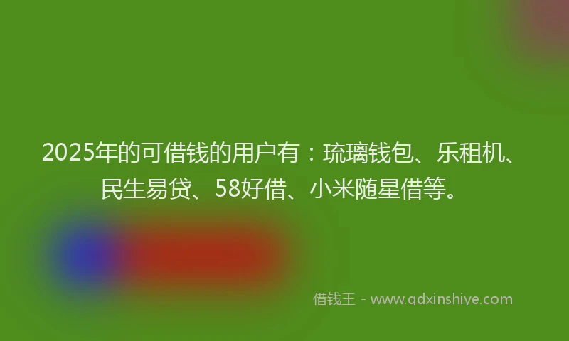 2025年的可借钱的用户有：琉璃钱包、乐租机、民生易贷、58好借、小米随星借等。