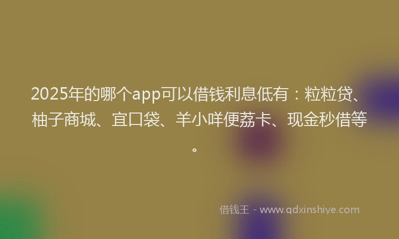 2025年的哪个app可以借钱利息低有：粒粒贷、柚子商城、宜口袋、羊小咩便荔卡、现金秒借等。