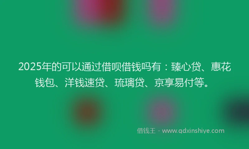 2025年的可以通过借呗借钱吗有：臻心贷、惠花钱包、洋钱速贷、琉璃贷、京享易付等。