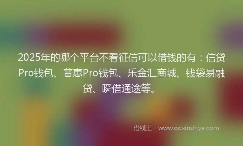 2025年的哪个平台不看征信可以借钱的有：信贷Pro钱包、普惠Pro钱包、乐金汇商城、钱袋易融贷、瞬借通途等。