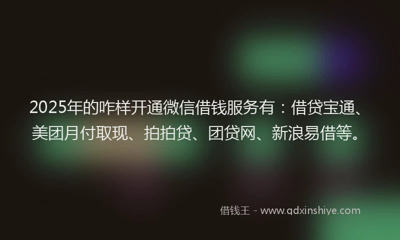 2025年的咋样开通微信借钱服务有：借贷宝通、美团月付取现、拍拍贷、团贷网、新浪易借等。