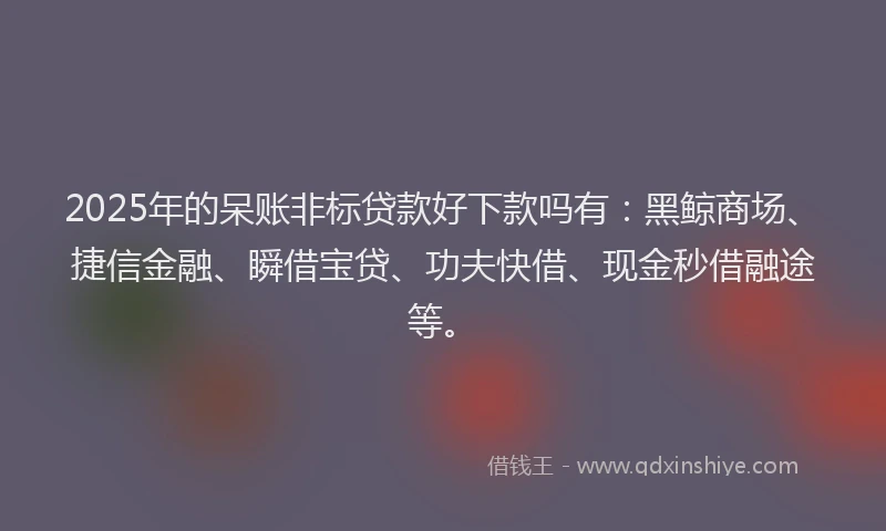 2025年的呆账非标贷款好下款吗有：黑鲸商场、捷信金融、瞬借宝贷、功夫快借、现金秒借融途等。