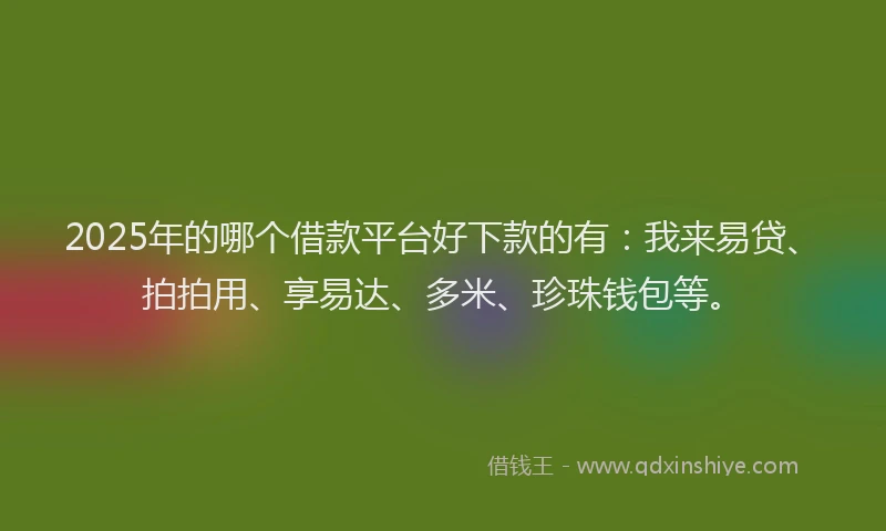 2025年的哪个借款平台好下款的有：我来易贷、拍拍用、享易达、多米、珍珠钱包等。