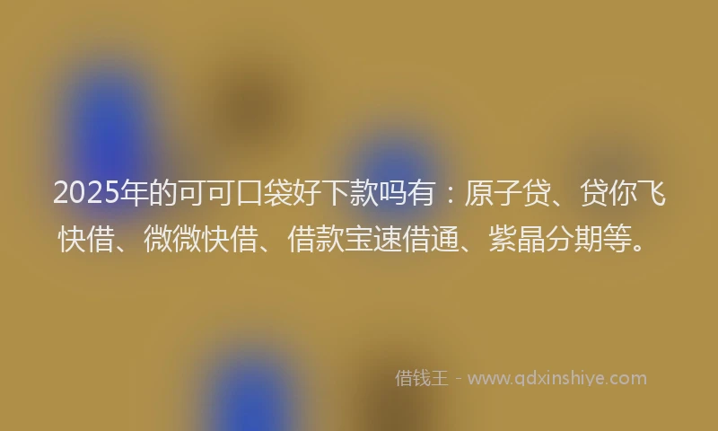 2025年的可可口袋好下款吗有：原子贷、贷你飞快借、微微快借、借款宝速借通、紫晶分期等。