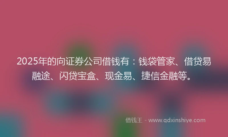 2025年的向证券公司借钱有：钱袋管家、借贷易融途、闪贷宝盒、现金易、捷信金融等。