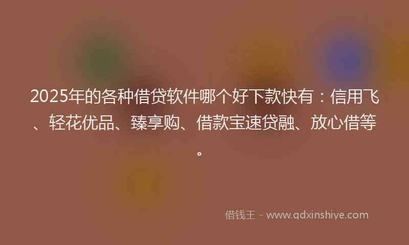 2025年的各种借贷软件哪个好下款快有：信用飞、轻花优品、臻享购、借款宝速贷融、放心借等。