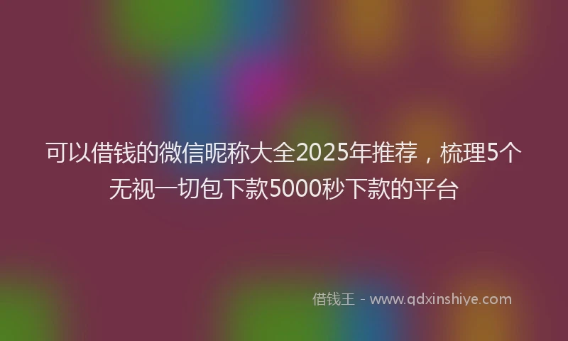 可以借钱的微信昵称大全2025年推荐，梳理5个无视一切包下款5000秒下款的平台