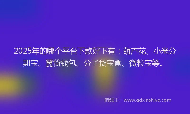 2025年的哪个平台下款好下有：葫芦花、小米分期宝、翼贷钱包、分子贷宝盒、微粒宝等。
