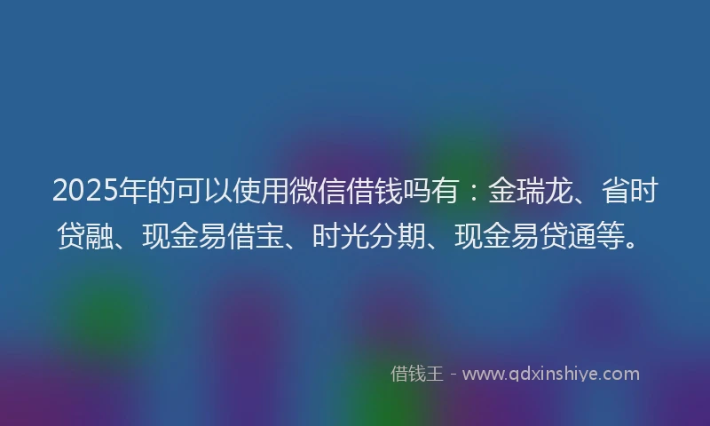 2025年的可以使用微信借钱吗有：金瑞龙、省时贷融、现金易借宝、时光分期、现金易贷通等。