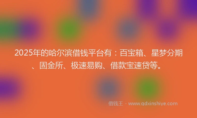 2025年的哈尔滨借钱平台有：百宝箱、星梦分期、固金所、极速易购、借款宝速贷等。