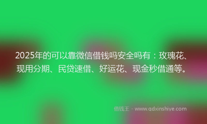 2025年的可以靠微信借钱吗安全吗有：玫瑰花、现用分期、民贷速借、好运花、现金秒借通等。