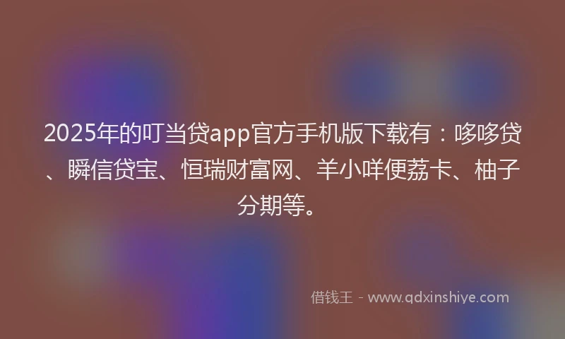 2025年的叮当贷app官方手机版下载有：哆哆贷、瞬信贷宝、恒瑞财富网、羊小咩便荔卡、柚子分期等。