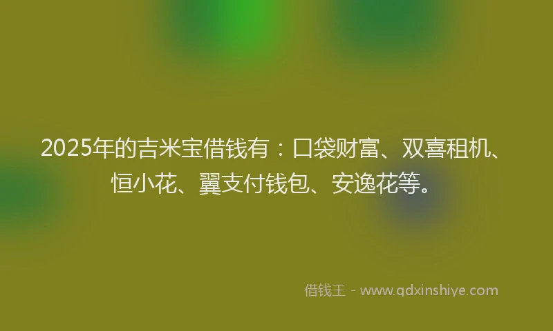 2025年的吉米宝借钱有：口袋财富、双喜租机、恒小花、翼支付钱包、安逸花等。