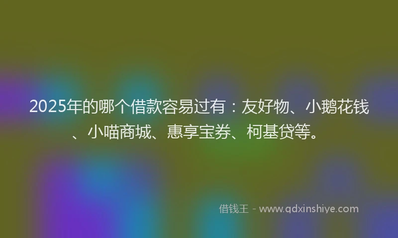 2025年的哪个借款容易过有：友好物、小鹅花钱、小喵商城、惠享宝券、柯基贷等。