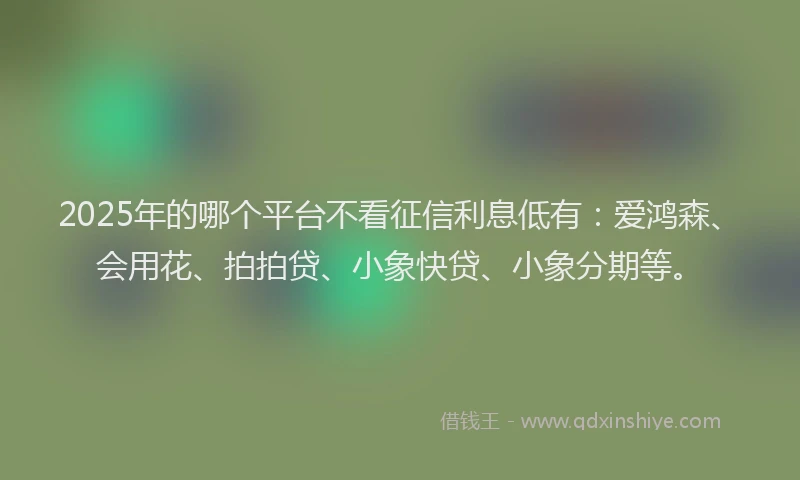 2025年的哪个平台不看征信利息低有:爱鸿森、会用花、拍拍贷、小象快贷、小象分期等。