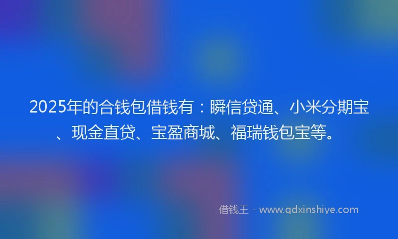 2025年的合钱包借钱有：瞬信贷通、小米分期宝、现金直贷、宝盈商城、福瑞钱包宝等。
