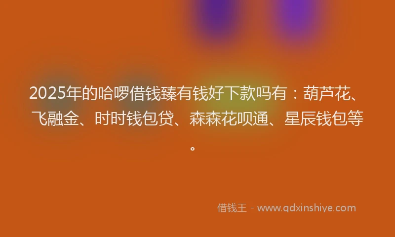 2025年的哈啰借钱臻有钱好下款吗有：葫芦花、飞融金、时时钱包贷、森森花呗通、星辰钱包等。