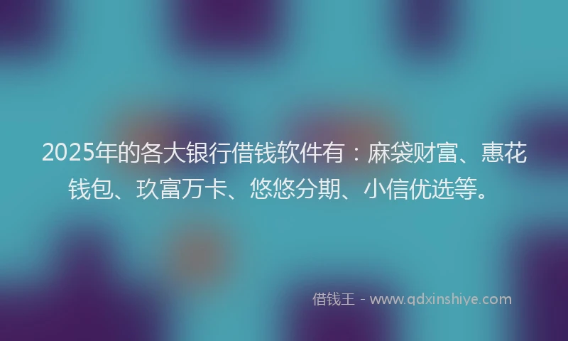 2025年的各大银行借钱软件有：麻袋财富、惠花钱包、玖富万卡、悠悠分期、小信优选等。