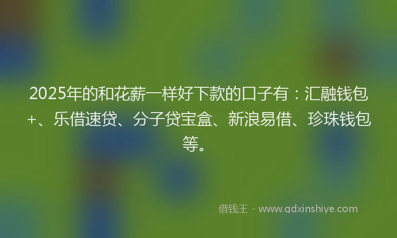 2025年的和花薪一样好下款的口子有：汇融钱包+、乐借速贷、分子贷宝盒、新浪易借、珍珠钱包等。