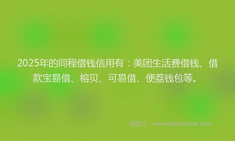 2025年的同程借钱信用有：美团生活费借钱、借款宝易借、榕贝、可易借、便荔钱包等。