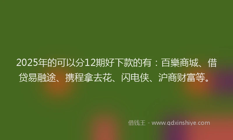 2025年的可以分12期好下款的有：百樂商城、借贷易融途、携程拿去花、闪电侠、沪商财富等。