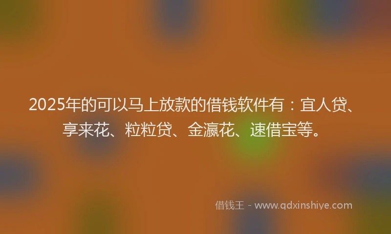 2025年的可以马上放款的借钱软件有：宜人贷、享来花、粒粒贷、金瀛花、速借宝等。
