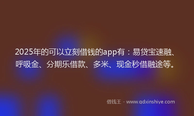 2025年的可以立刻借钱的app有：易贷宝速融、呼吸金、分期乐借款、多米、现金秒借融途等。