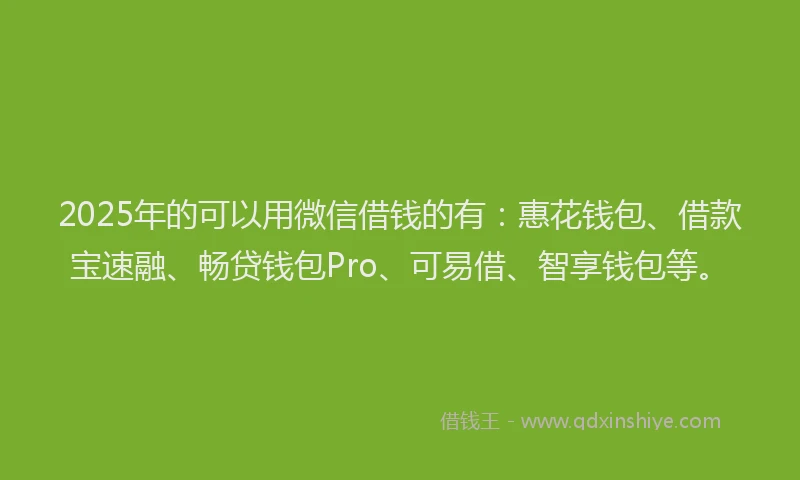 2025年的可以用微信借钱的有：惠花钱包、借款宝速融、畅贷钱包Pro、可易借、智享钱包等。