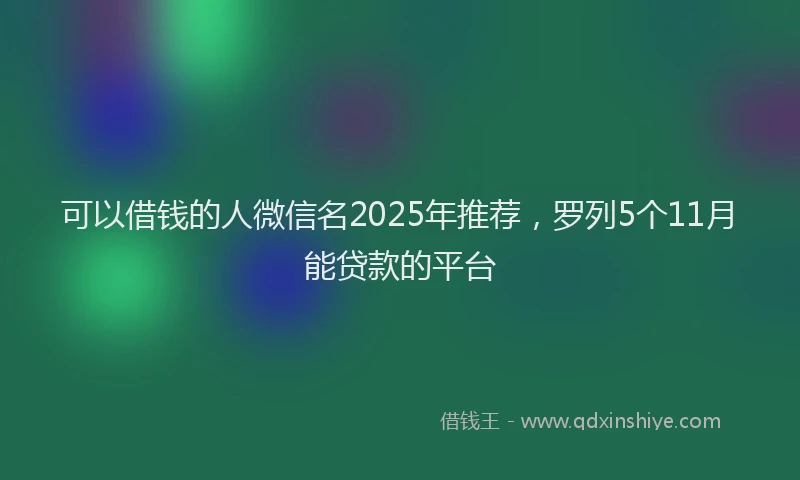 可以借钱的人微信名2025年推荐，罗列5个11月能贷款的平台