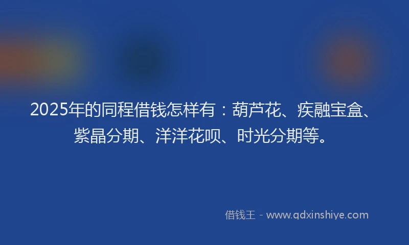 2025年的同程借钱怎样有：葫芦花、疾融宝盒、紫晶分期、洋洋花呗、时光分期等。