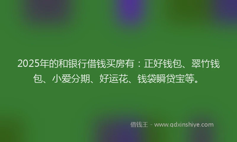 2025年的和银行借钱买房有：正好钱包、翠竹钱包、小爱分期、好运花、钱袋瞬贷宝等。