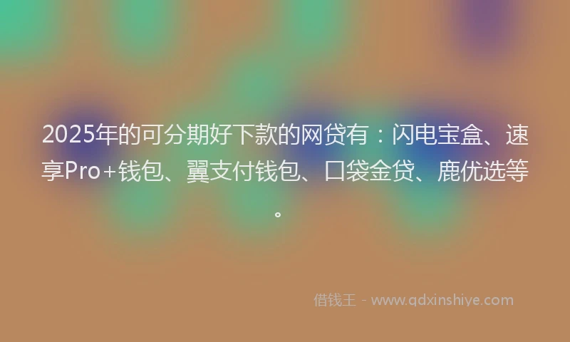 2025年的可分期好下款的网贷有：闪电宝盒、速享Pro+钱包、翼支付钱包、口袋金贷、鹿优选等。