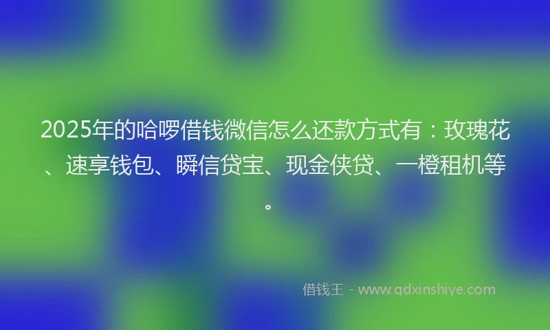 2025年的哈啰借钱微信怎么还款方式有：玫瑰花、速享钱包、瞬信贷宝、现金侠贷、一橙租机等。