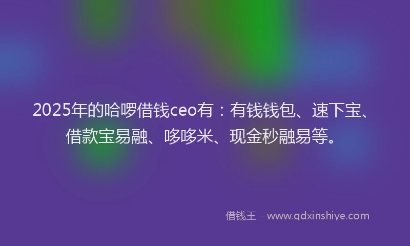 2025年的哈啰借钱ceo有：有钱钱包、速下宝、借款宝易融、哆哆米、现金秒融易等。