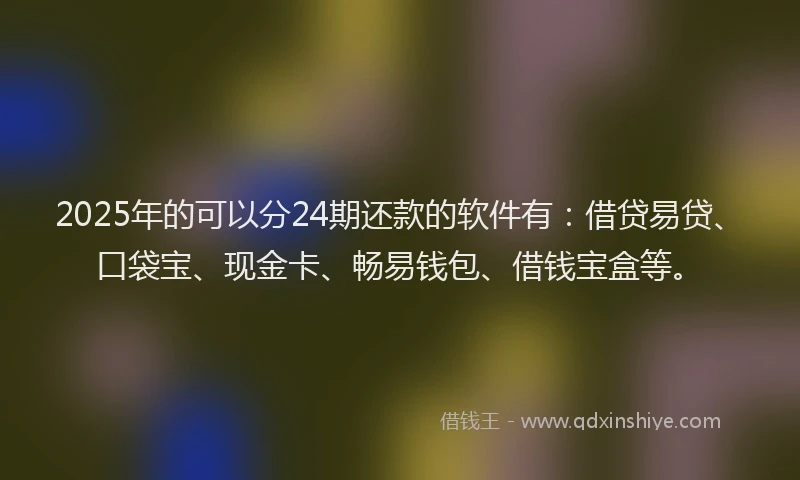 2025年的可以分24期还款的软件有：借贷易贷、口袋宝、现金卡、畅易钱包、借钱宝盒等。