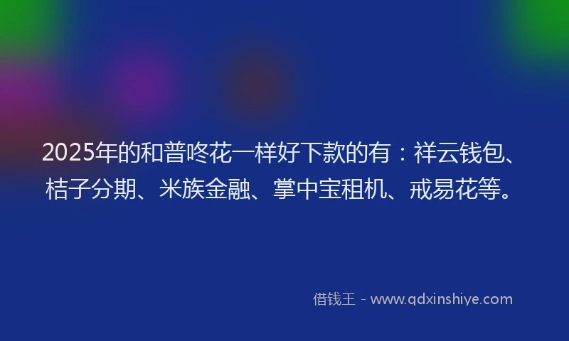 2025年的和普咚花一样好下款的有：祥云钱包、桔子分期、米族金融、掌中宝租机、戒易花等。