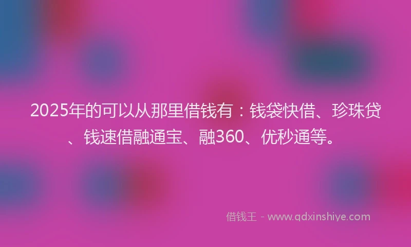 2025年的可以从那里借钱有：钱袋快借、珍珠贷、钱速借融通宝、融360、优秒通等。