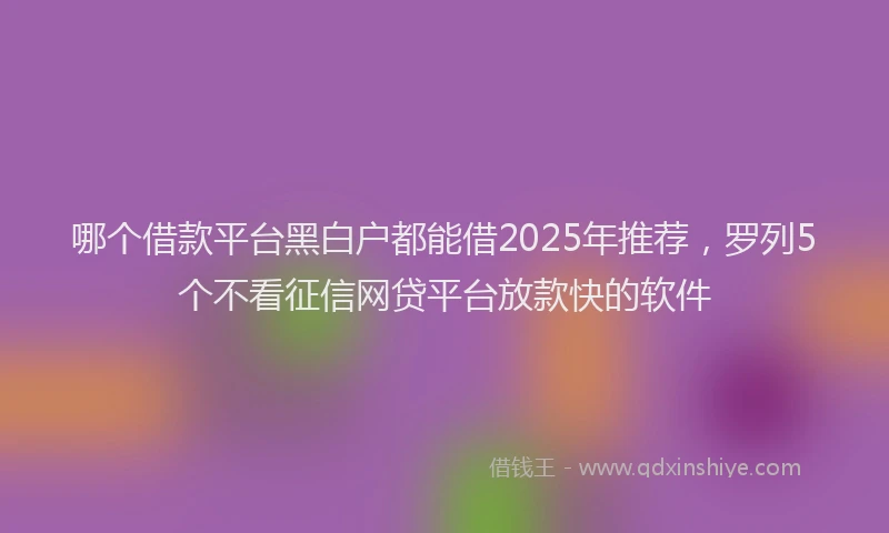 哪个借款平台黑白户都能借2025年推荐，罗列5个不看征信网贷平台放款快的软件